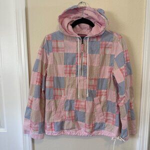 Vineyard Vines Women's 1/4 Zip Pullover Hooded Top Roll Sleeve Patchwork Size S